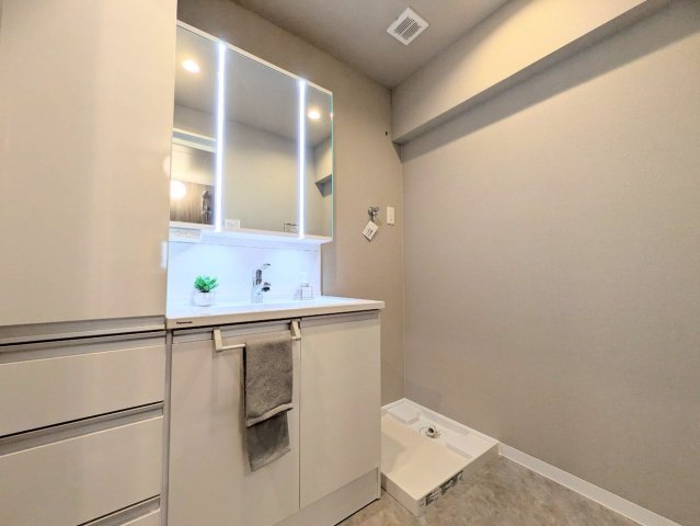 洗面台の三面鏡の裏は収納になっております!