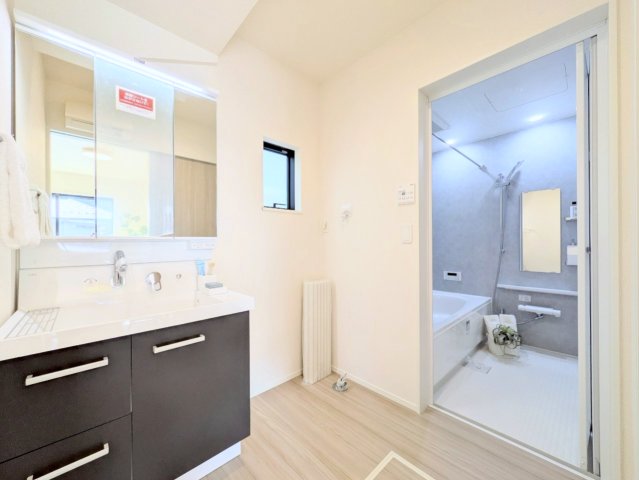 洗面台の三面鏡の裏は収納になっております！