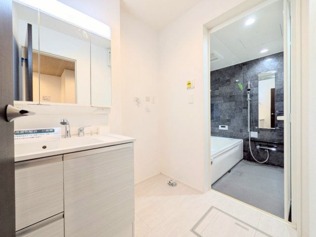 洗面台の三面鏡の裏は収納になっております！